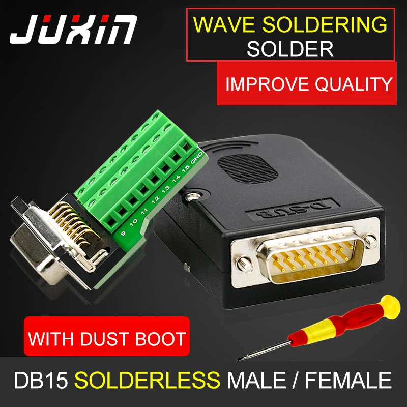 D SUB15 connector DIY DB15 Male famale 2 Row 15 Pin Plug Out Terminals Board Connector Screw Type Black Plastic Cover|15 pin|cover coverscover