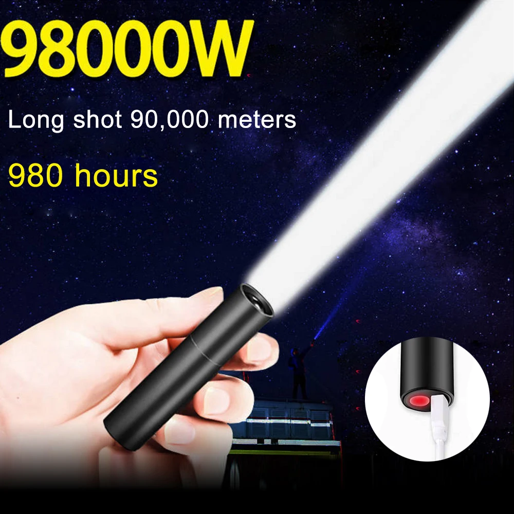 Powerful Flashlight Rechargable Mini LED 3 Lighting Mode Waterproof Torch Telescopic Outdoor ​Zoom Portable | Освещение