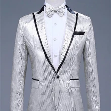 Блестящий серый блестящий Блестящий украшенный блейзер для мужчин блейзер для ночного клуба хост Свадебный костюм куртка сценические певцы пальто