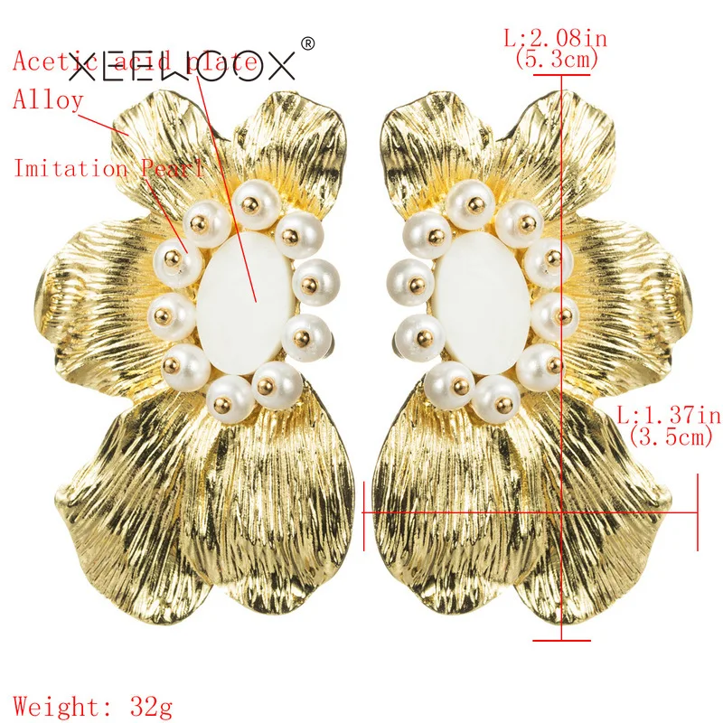 

XEEWOOX 2019 NEWEST Trendy 2Color Gold Rose Flower Pearl Earrings Gold Fashion Exaggerated Earrings For Women Gift