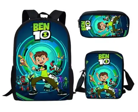 

Cartoon Ben 10 Games Print Children's 3PCS Set School Bags Kindergarten Boys Girls Kids School Backpack Mochila Escolar
