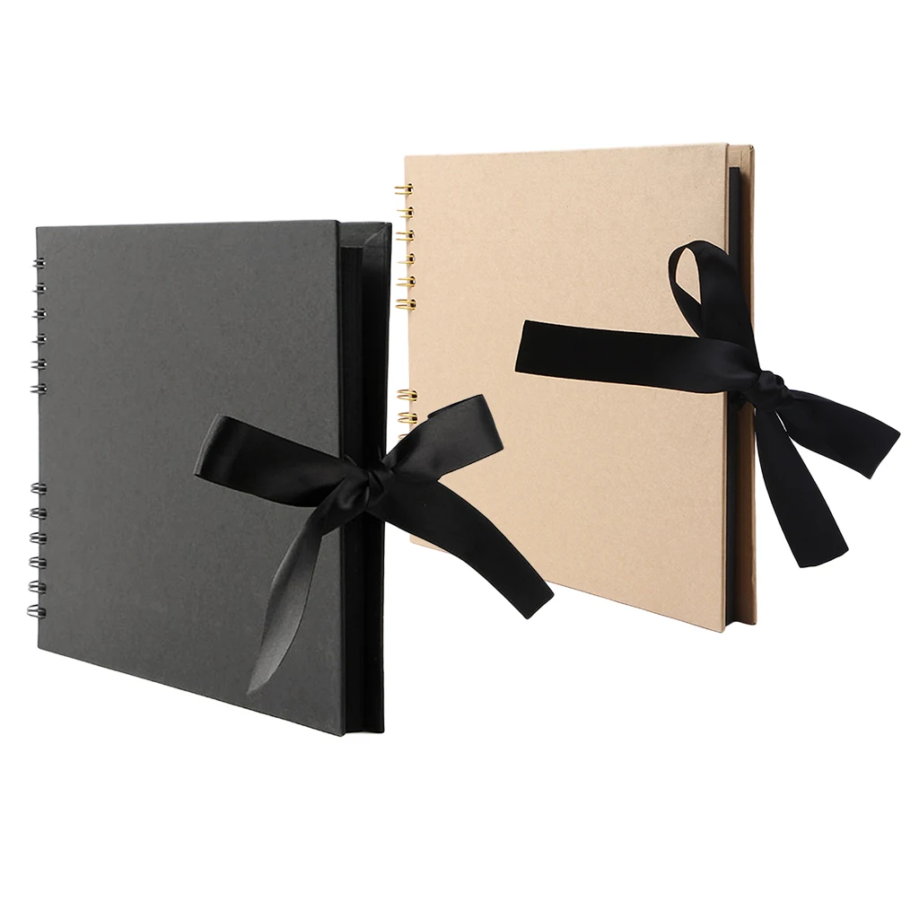 A4 Size 40 Pages Ribbon Bow Kraft Paper Scrapbook Photo Album Family Memory Book for Wedding Baby Children