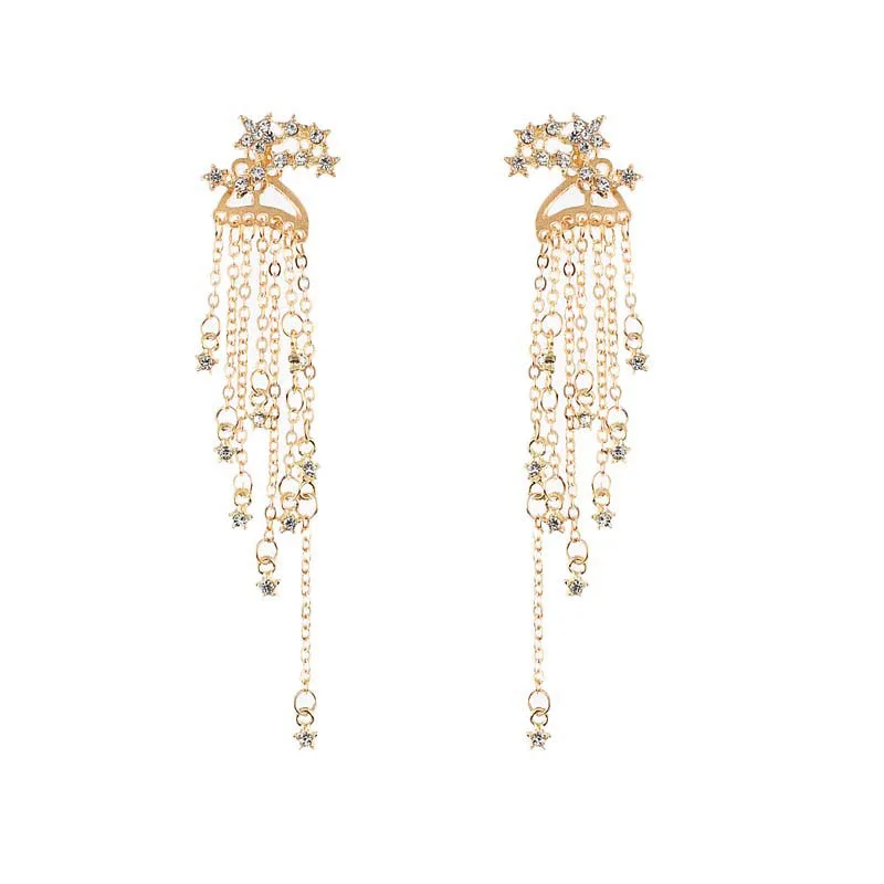 1 пара модные женские стильные золотые/звезда серебряного цвета обтекаемые длинные серьги с кисточками женские ювелирные изделия для девушек - Окраска металла: Gold