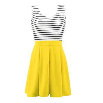 

Madam clothing OWLPRINCESS Women's Sleeveless Striped V-neck Panel Dress