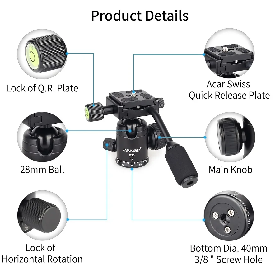 D30 шаровая Головка с ручкой с ЧПУ панорамная головка штатива Q.R. Крепление камеры для DSLR сотовый телефон мобильный телефон видеокамера телескоп
