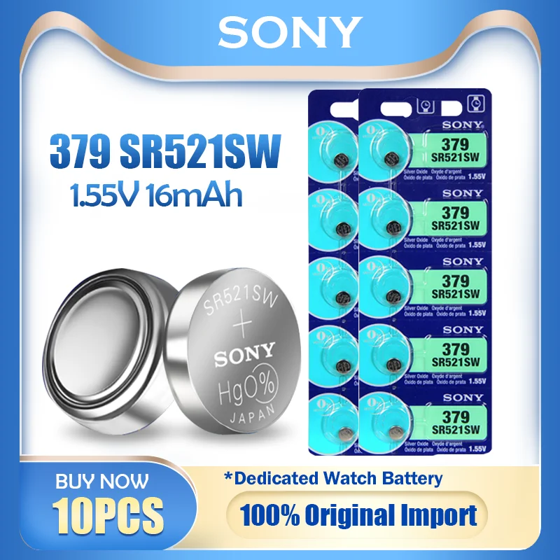 10PCS SONY 379 SR521SW AG0 D379 SR63 V379 1.55V Silver Oxide Battery For Car key Remote Pedometer Watch Button Coin Cell | Электроника