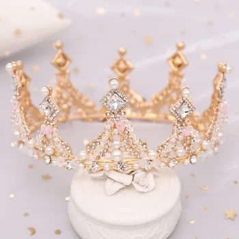 

FORSEVEN High Fashion Full Round Tiaras Crowns Shining Crystal Simulated Pearls Diadem for Princess Bride Noiva Wedding Party