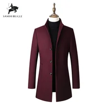 Зимнее пальто для мужчин, теплый плащ, Длинная Верхняя одежда на пуговицах, пальто с воротником-стойкой, Повседневная ветровка, пальто, куртки из шерсти