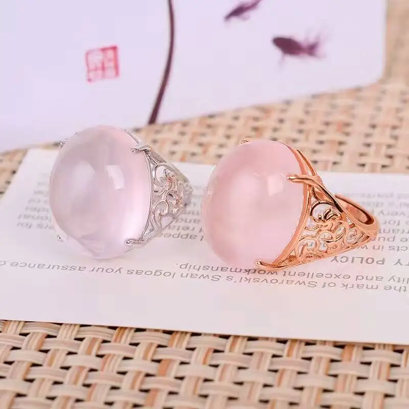 Женское кольцо с розовым кварцем 15 х20 мм из серебра 925 пробы|ring fashion|ring forrings for women |