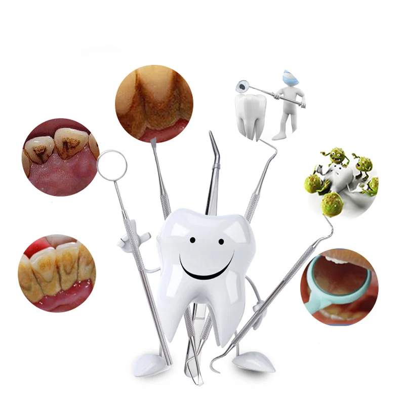 

6 Pcs/Set Stainless Steel Dentist Tool Teeth Clean Device Tweezer Mirror Dental Probe Dental Hygiene Oral Care H7JP