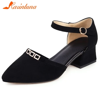 

KARINLUNA New Female 2020 Med Chunky Heels Sandals Sweet Shallow Pointed Toe Sandals Women Elegant Solid Summer Shoes Woman