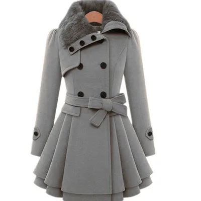 Women's Winter Slim Long Wool Sherpa Coat Double Breasted Padded Korean Cashmere Coat England Style Trench 4