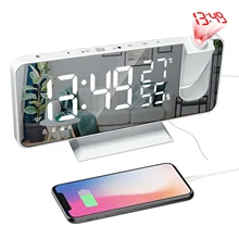 Desktop despertador umidade display eletrônico acordar led digital fm rádio tempo projetor usb casa inteligente