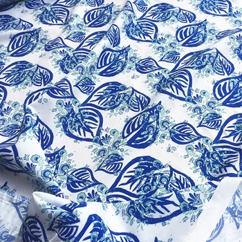 

Green Leaf pattern high-end Tencel Ramie linen comfortable and breathable digital printed fabric delicate robe dress fabric