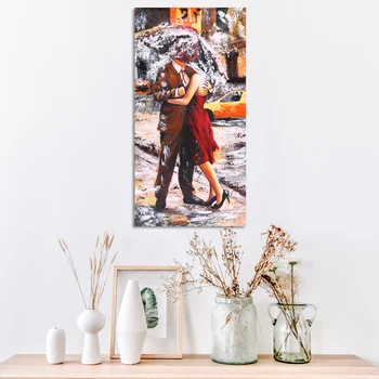 

Paintings on the Wall Waterproof Hand-Painted Oil Painting Abstract Kissing in the Rain Canvas Picture Wall Art Decor 24 x 47 in