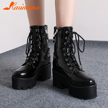 

Karinluna Fashion Hot Sale Bukle Straps women shoes Platform Square Thick Heesl Cross-tied Motorcycle Boots