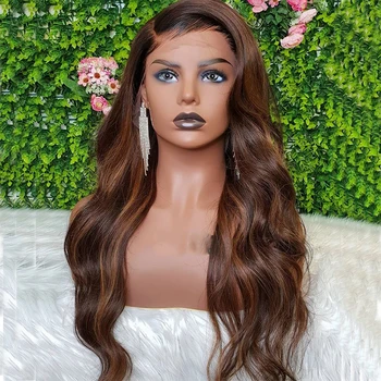

Brown Blonde Highlight Brazilian Human Hair 360 Lace Frontal Wigs Preplucked Hariline for Black Women Baby Hair Full Lace Wigs