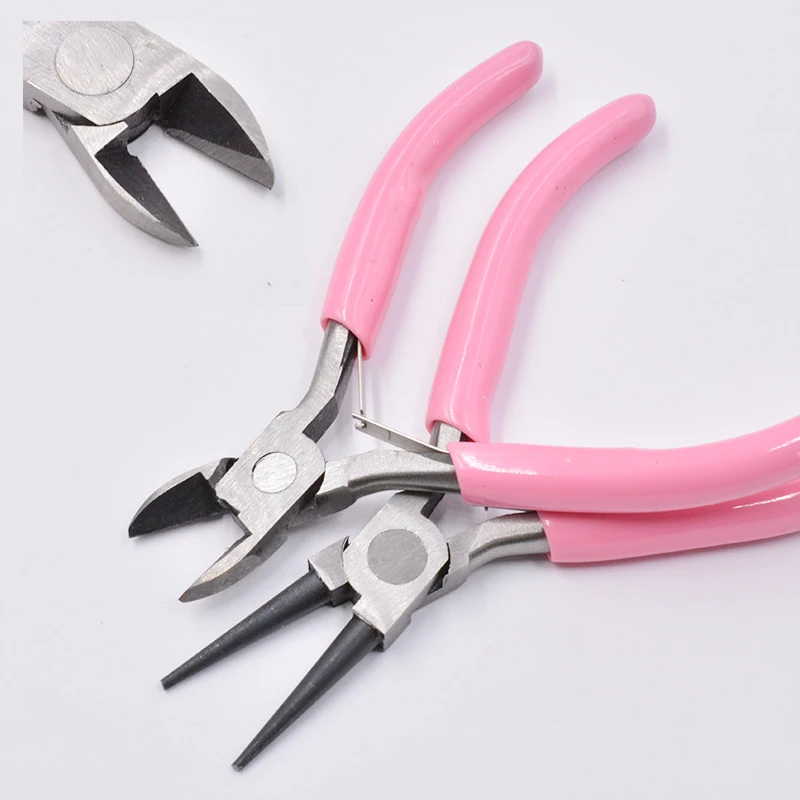 Cute Pink Color Handle Anti-slip Splicing and Fixing Jewelry Pliers Tools & Equipment Kit for DIY Jewelery Accessory Design
