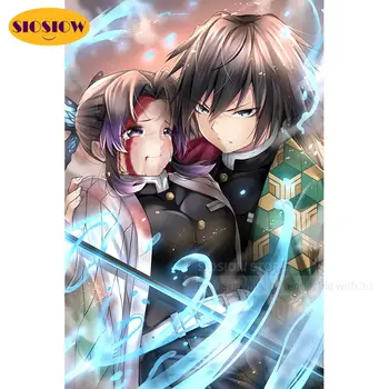 

5d Diy Diamond Painting Demon Slayer Kimetsu No Yaiba Figure Shinobu Giyuu 3d Diamond Mosaic Embroidery Full Square Cross Stitch
