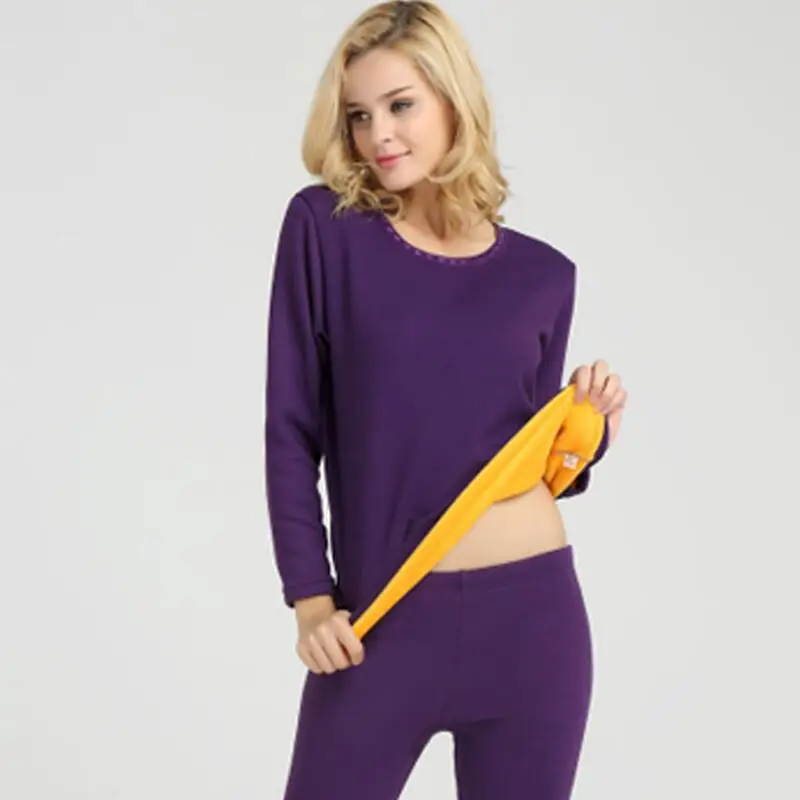 women purple Термальность нижнее белье Для мужчин зимние Для женщин комплект подштанников из флиса Утепленная одежда в холодную погоду Размеры м до 4XL - Цвет: women purple