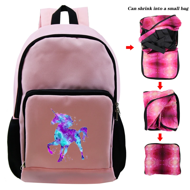 Light Grey Cute Unicorn Galaxy Backpack Boys Girls School Bag Women Men Foldable Large Capacity Travel Bag Women Backpack - Color: Light Grey