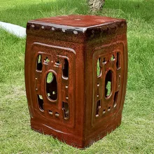 Tabouret chinois traditionnel Antique en porcelaine, rouge, pour four creux, carré