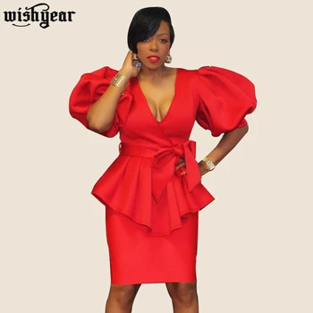 

Women Winter Set Wrap V Neck Short Puff Sleeve Top+Skirts suits Dress Two Pieces Sets Evening Party Office Lady Tracksuits