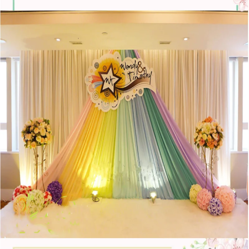 

Rainbow Ice Silk Cloth Custom Made Stage Background Curtain Celebration Got Engaged Party Props Decoration Veil Wall