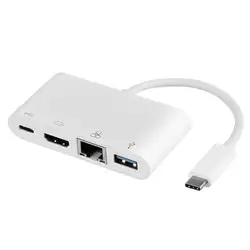 Белый простой в использовании и переноске USB 3,1 type-C к USB 3,0 + HDMI (1080 p @ 60 HZ) + Gigabit Ethernet + type-C адаптер для зарядки