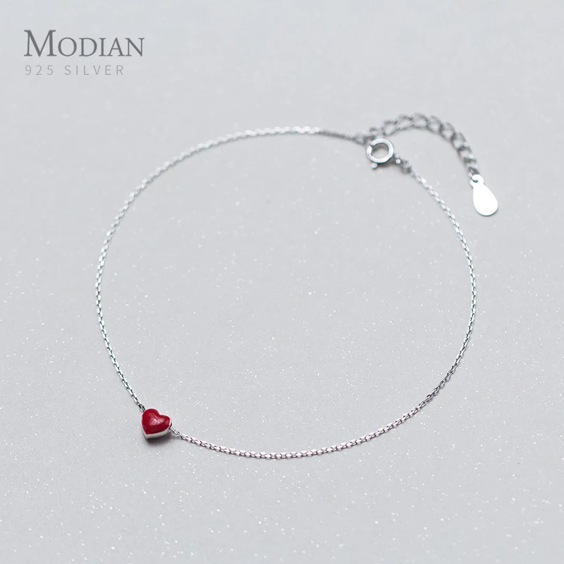 Modian Fashion Love Red Heart Silver Anklets for Women Simple Enamel Chain Bracelets for Leg Foot Jewelry Femme Accessories Modian Fashion Love Red Heart Silver Anklets for Women Simple Enamel Chain Bracelets for Leg Foot Jewelry Femme Accessories