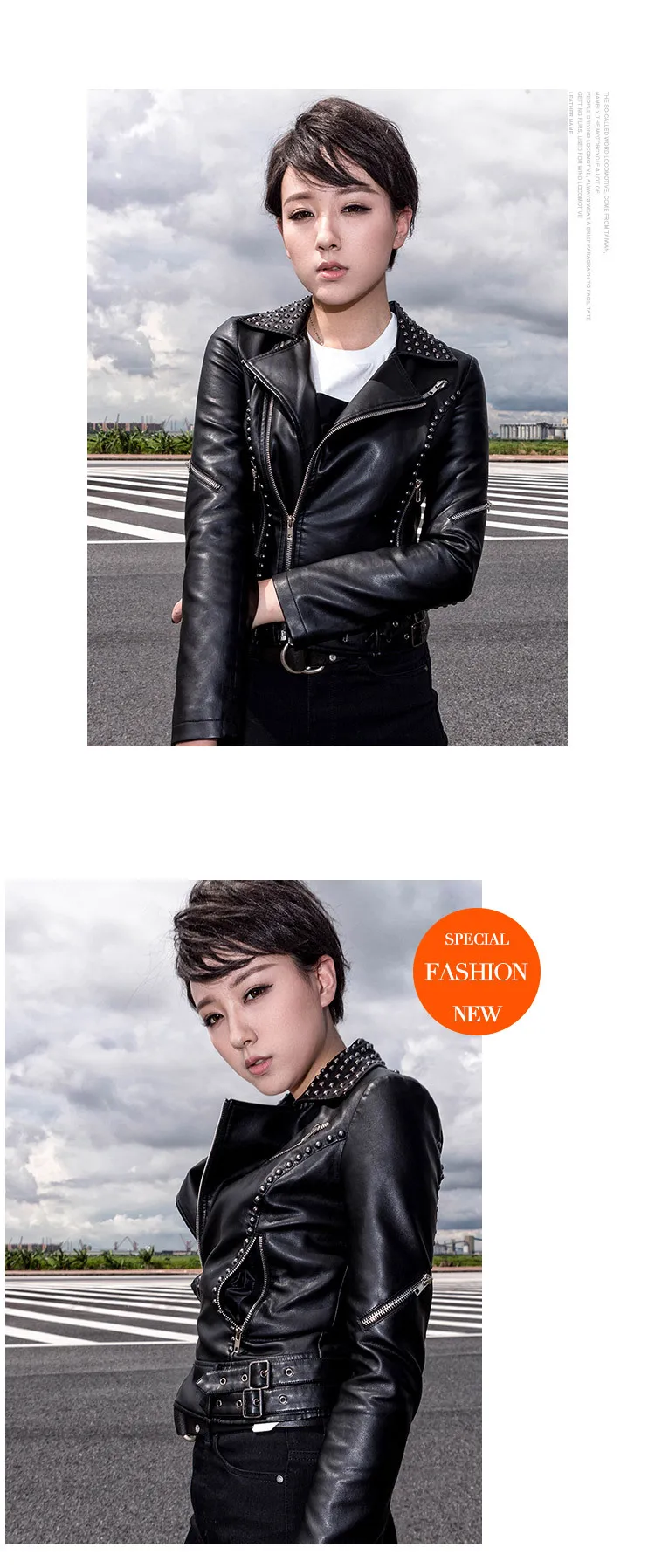 Manufacturers Direct Selling New Products WOMEN'S Dress PU Leather WOMEN'S Coat Slim Fit Beads Large Size Jacket Punk Women's Lo