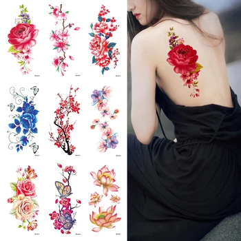 

Hot Selling 1pc Artificial Flower Temporary Tattoo Stickers Temporary Drawing Fake Water Transfer Disposable Body Art Tattoo