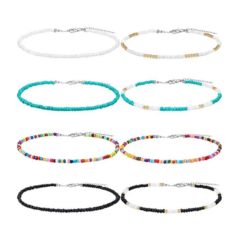 

8 Colors Bohemia Style Small Beaded Necklaces For Women Boho Short Choker Charm Boho Necklace Cool Neck Jewelry