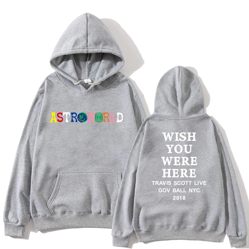 Трэвисс Скотт ASTROWORLD WISH YOU WAS HERE толстовки модные буквы ASTROWORLD Толстовка уличная Мужская Женская пуловер Толстовка - Цвет: gray