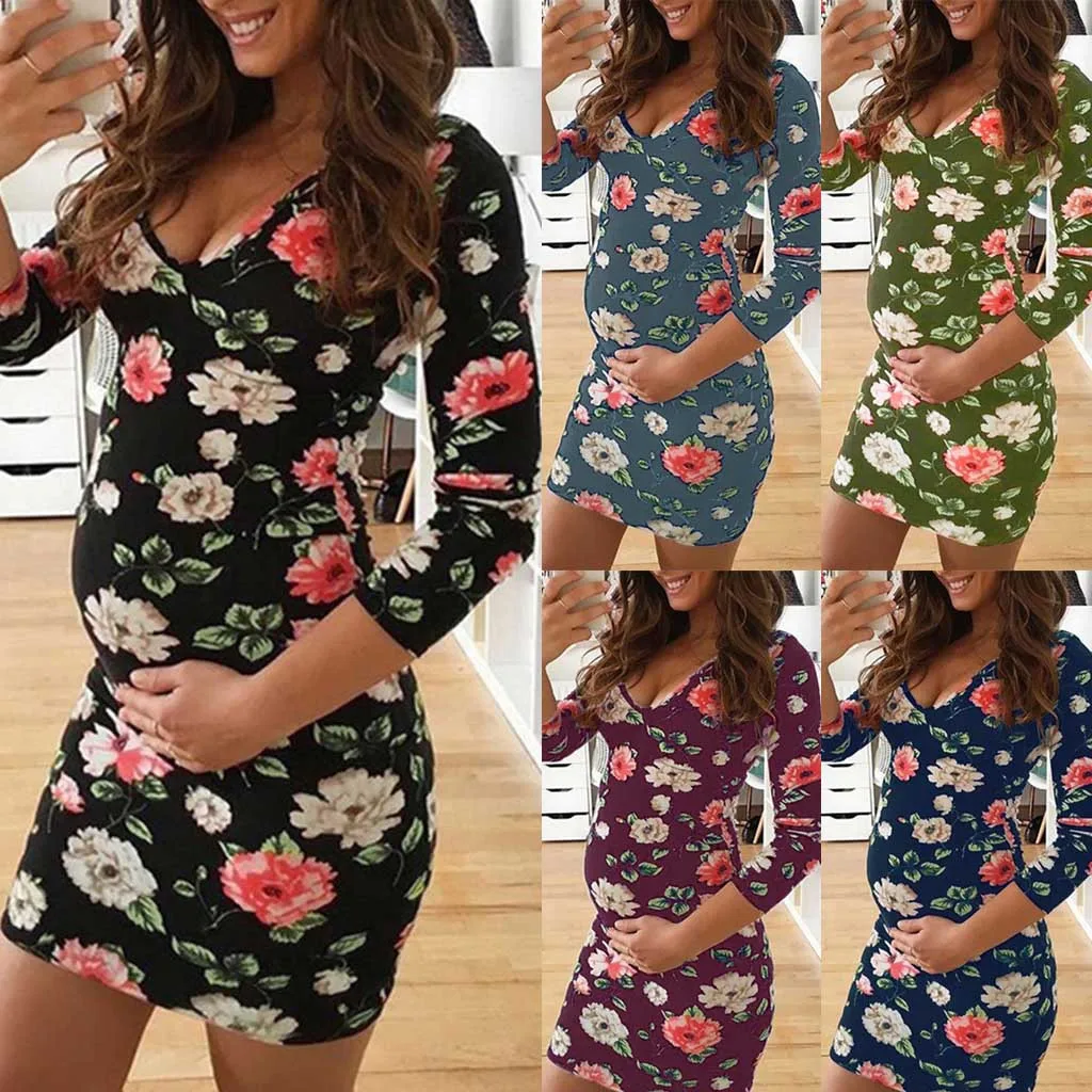 Платья для беременных; Vestidos; облегающее платье с круглым вырезом и принтом; платье для беременных; Одежда для беременных женщин; зимнее платье для медсестры; 19Ot