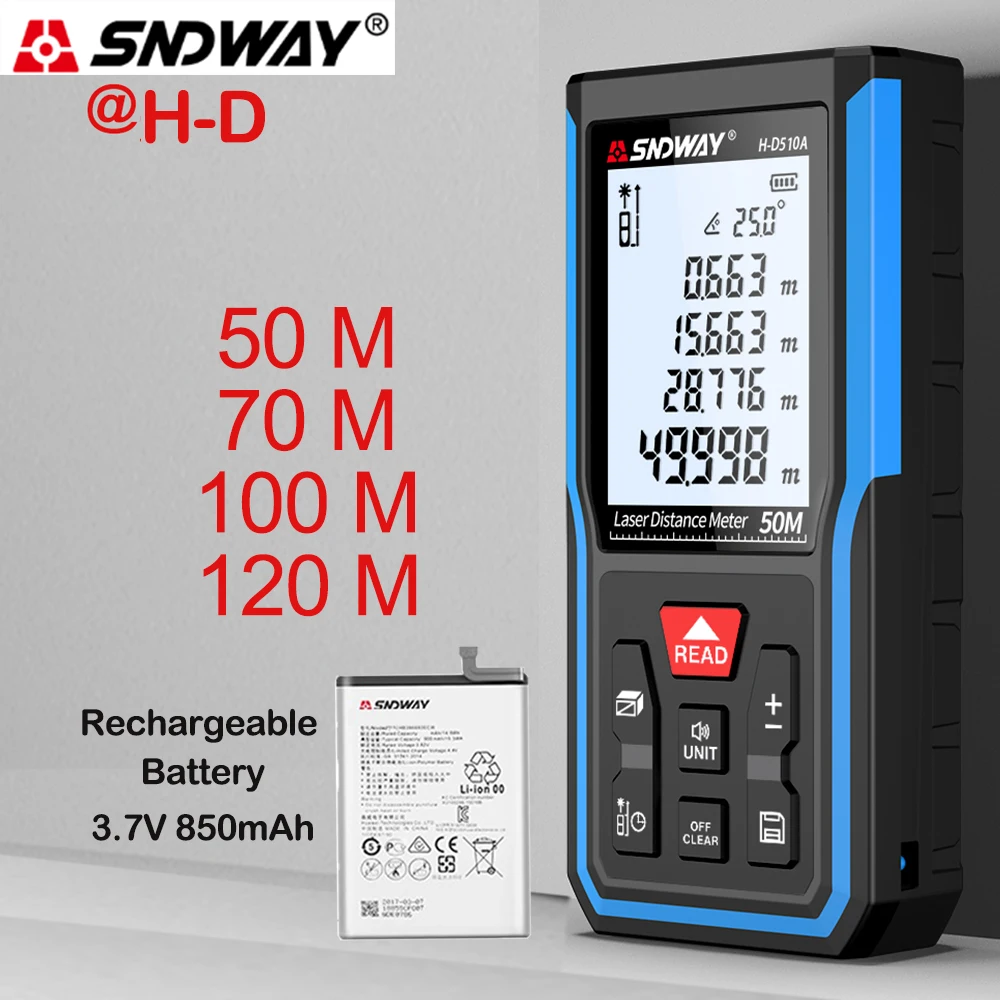 

SNDWAY Laser Range Finder Laser Distance Meter Trena Tape Measure Angle Measure Laser Meter Device Ruler Test Tool Rechargeable