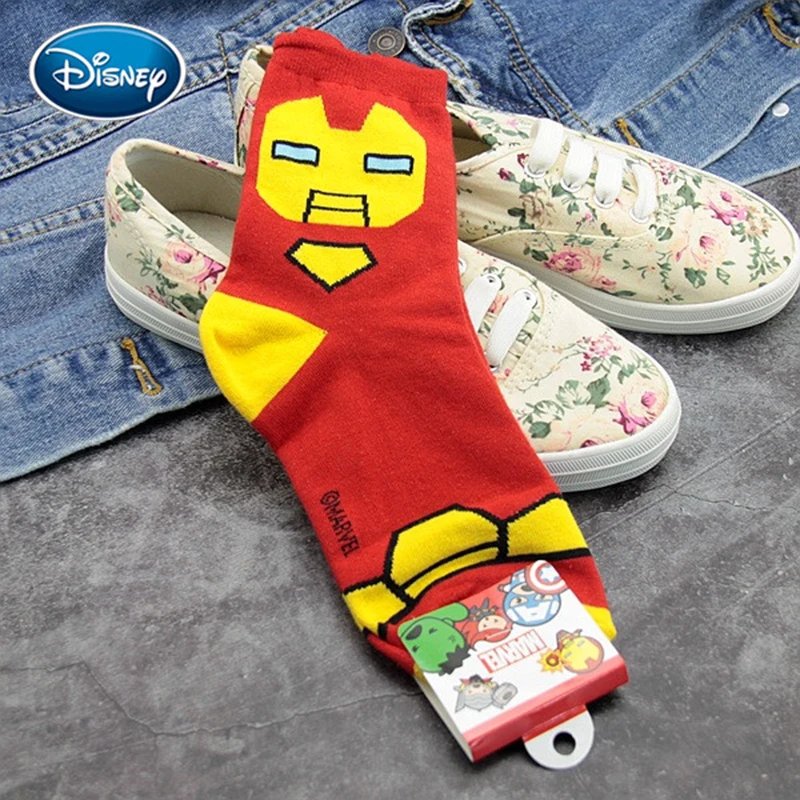 Носки для взрослых с принтами Мстителей Дисней, хлопковые носки, нейтральные носки Супермена, Железного человека, Капитана Америки
