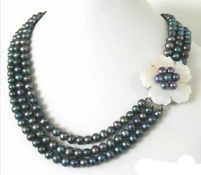 +++907 3 Rows Real White Black Pearl Shell Flower 18KWGP Clasp Necklace | Украшения и аксессуары