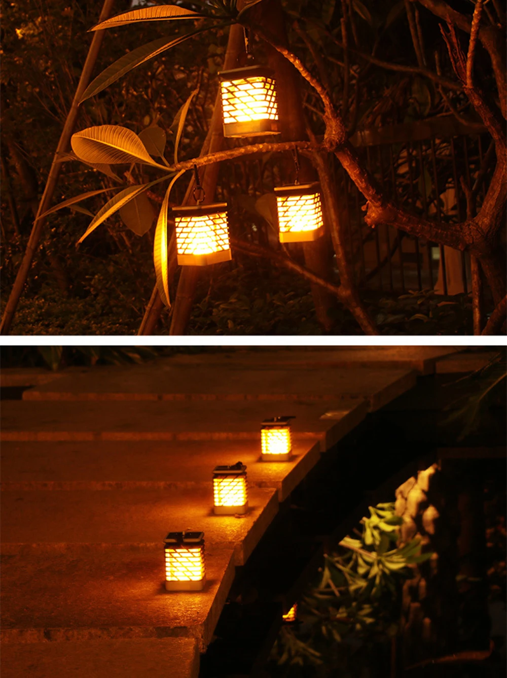 Solar Lamp Flame Path Lights Lamp Flickering Smokeless Candle Waterproof Lamp Flickering Garden Light Hanging Solar Lantern