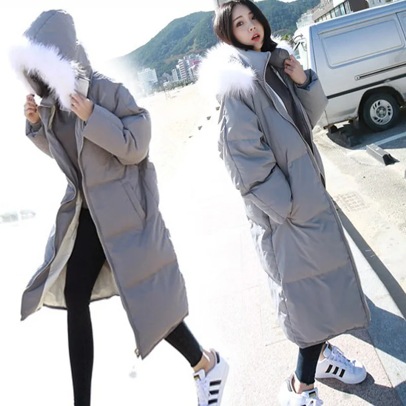 

2018 Winter Long Model Fur Collar down Jacket Cotton-padded Clothes Loose And Plus-sized Korean-style over Knee Cotton-padded Co