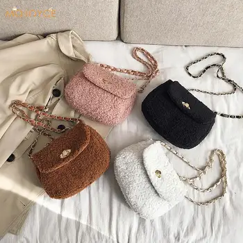 

Popular Simple Female Daily Bag Simple Lady Solid Color Chain Tote Winter Shoulder Crossbody Bag Falp Handbags