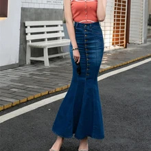 Женские джинсовые юбки с высокой талией и рыбий хвост, сексуальные трубы, новая юбка, тонкая Длинная облегающая юбка, платье русалки