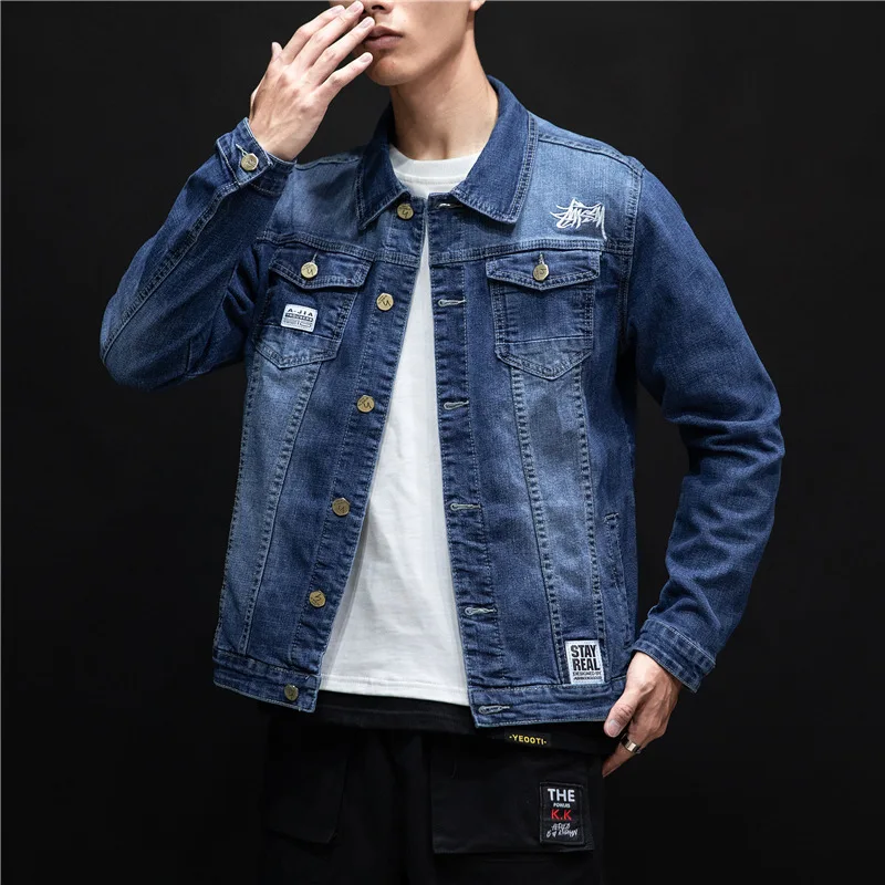 

2019 Autumn New Style Japanese-style Large Size Cowboy Jacket-Style Fashion-with Holes Labeling Casual Jacket Men'S Wear