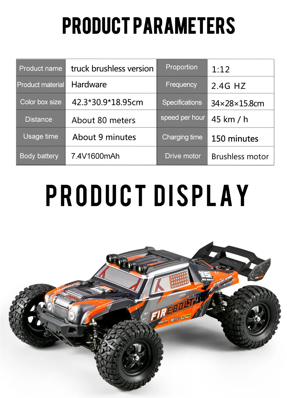 HBX 901A 1:12 2.4Ghz 4WD 45km/h Brushless RC Car High Speed Off-Road Drift Remote Control Toys for Children