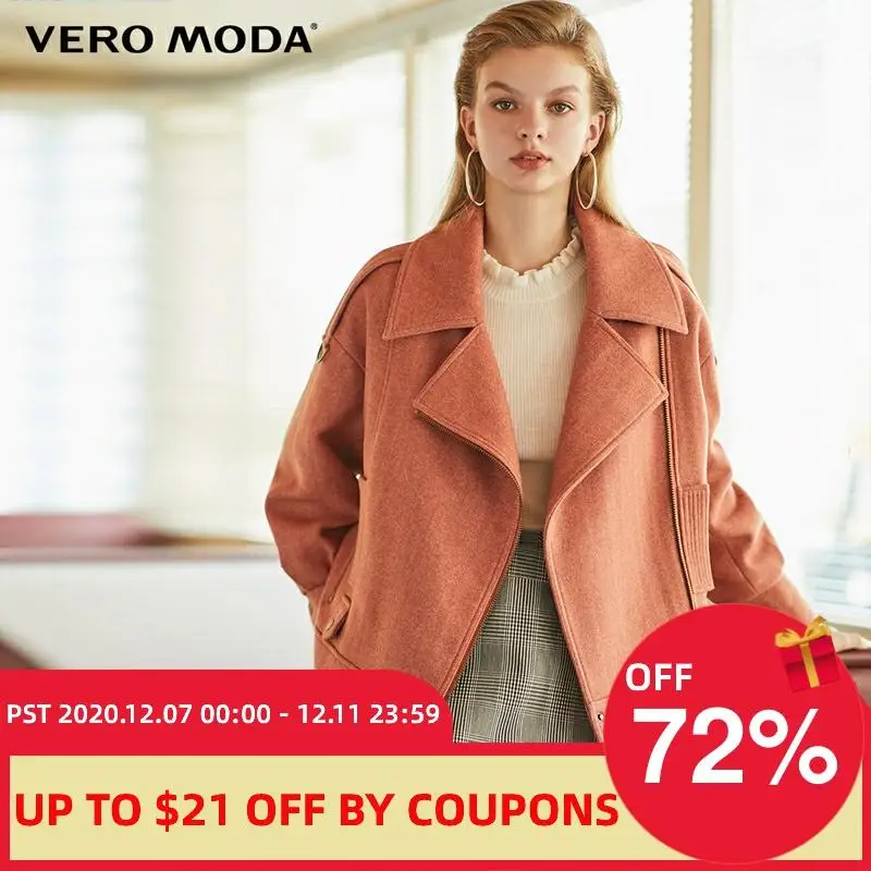

Vero Moda New Women's Lapel Sheep Wool Cotton Zip Motorcycle Jacket | 319409505