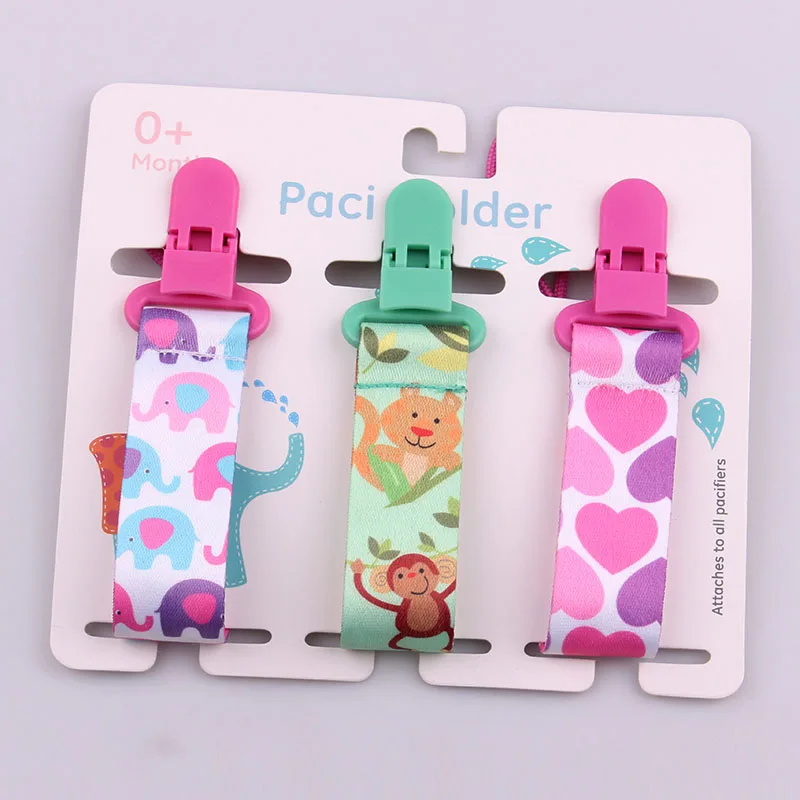 Cartoon Print Baby Pacifier Clip Pacifier Chain Dummy Nipple Holder 3Pcs/lot for DIY Nursing Soother Holder Newborn Feeding Gift teething toys,pacifier clip,pacifier chain,pacifier accessories,teether clip,teething toy tethers,baby silicone accessories
