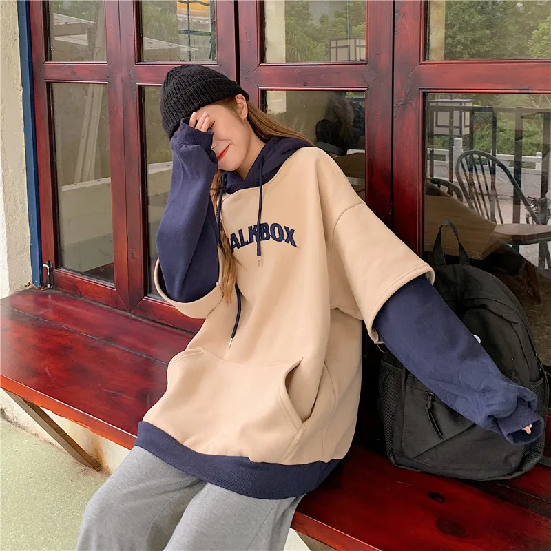 Hoodies Women Aesthetic Thicker Korean BF Ulzzang Embroidery