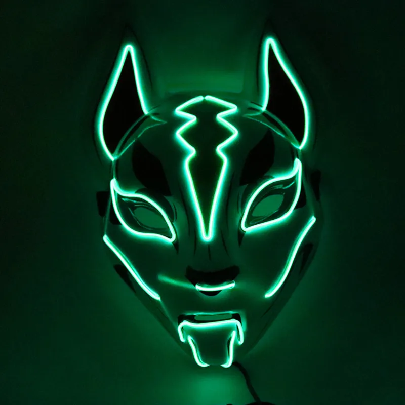Green Светящиеся лисы Kitsune шлем дрейф светодиодный светящиеся маски для косплея день рождения Хэллоуин костюм вечерние реквизит - Цвет: Green