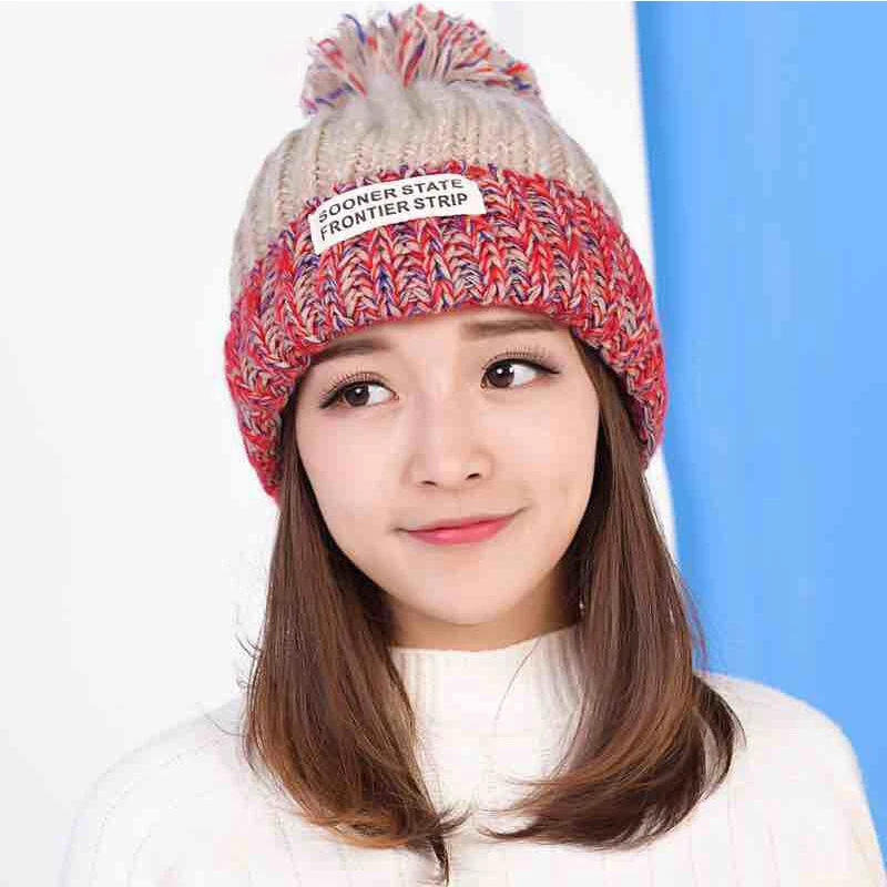 Осенняя вязаная шапка с вышивкой, теплая шерсть, зимняя утолщенная шапка, теплые вязаные шапочки Skullies для женщин