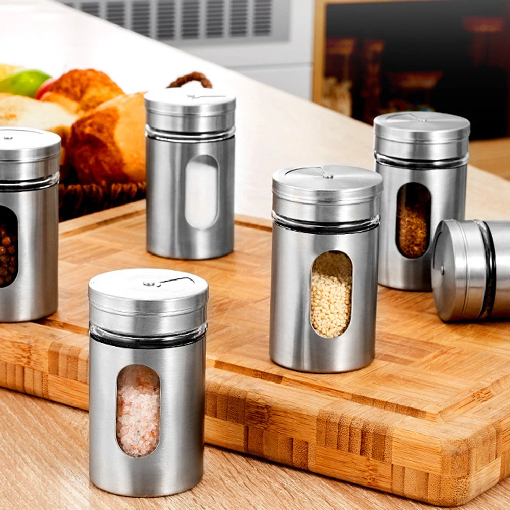 

Spice Jar Stainless Steel Glass Pepper Shaker Bottle Seasoning Condiment Seal Storage Bottles Cooking Kitchen Tools 82*50mm